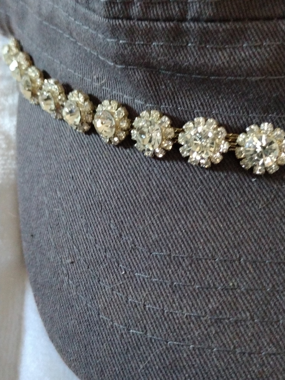 Women's Black Cap with Rhinestone Chain - Picture 2 of 7